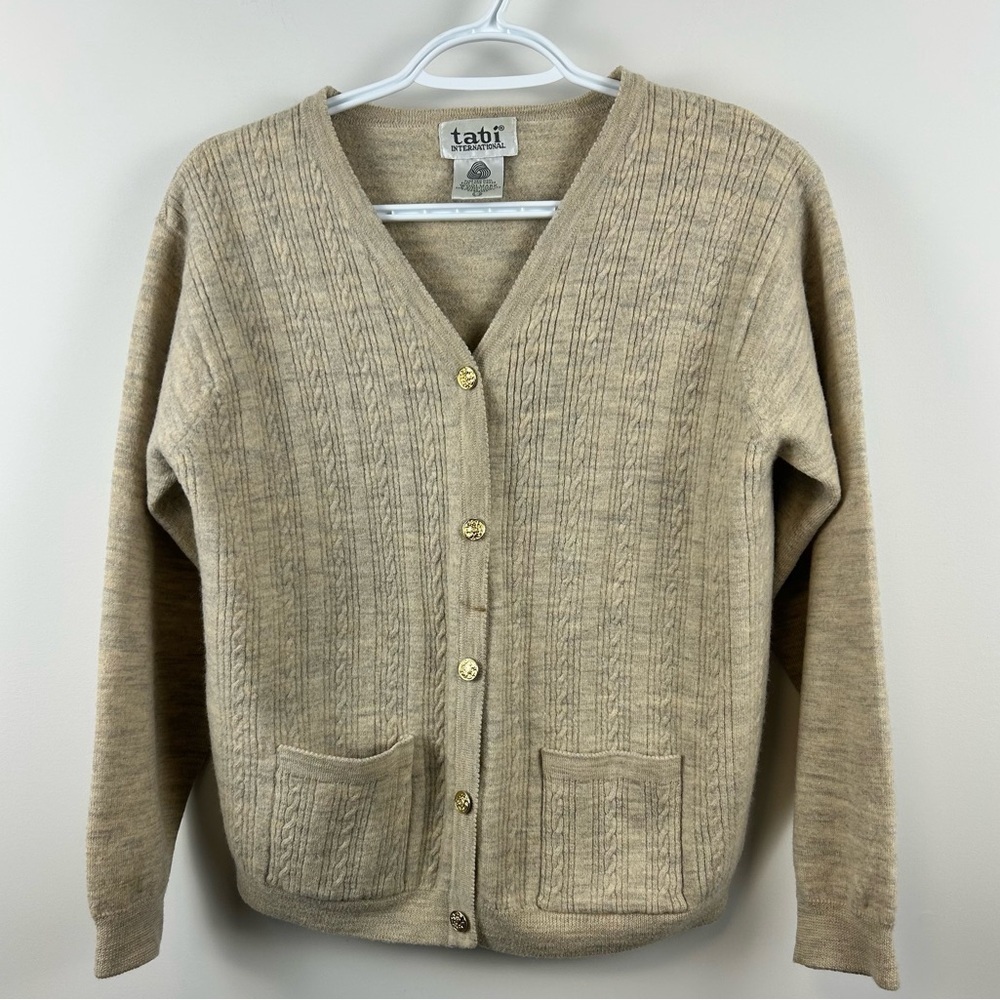 Vintage Tabi Wool Cardigan Cream Gold Buttons Size Large Fair Condition